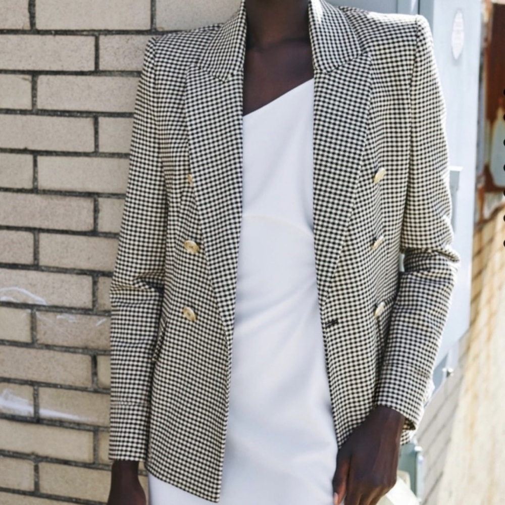 Zara Women's Double-Breasted Houndstooth Blazer Size Medium